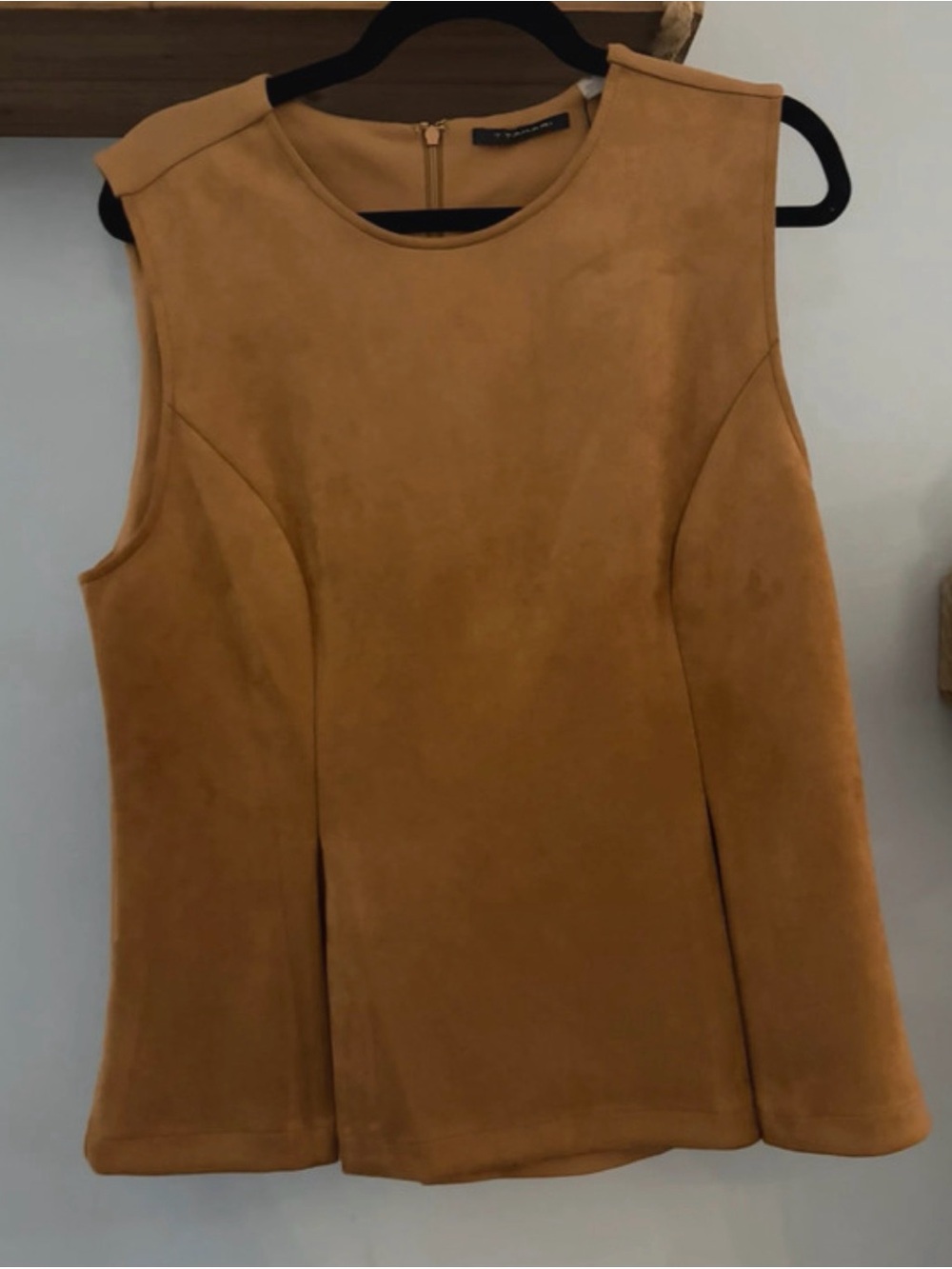 T Tahari Camel Suede-Look Sleeveless Tank